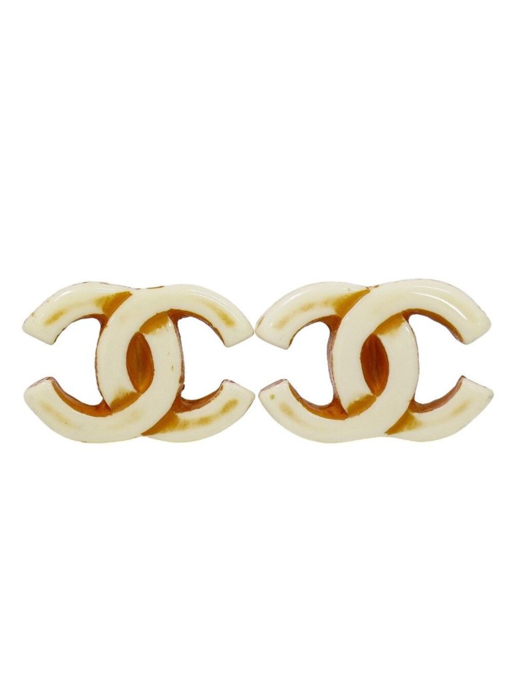 Chanel CC Logo Earrings Plastic Gold Plated White